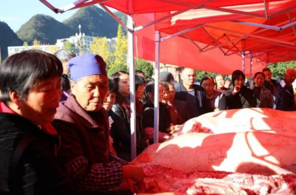 市民排队购买惠民猪肉