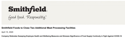 史密斯菲尔德公司关闭肉制品加工厂公告
