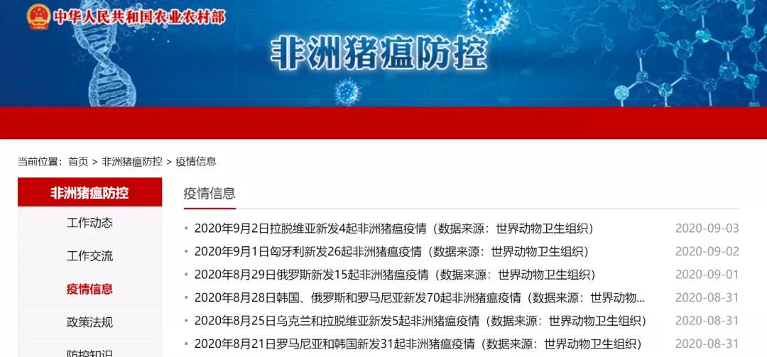 世界动物卫生组织：截止8月底全球共发生8613起非洲猪瘟疫情