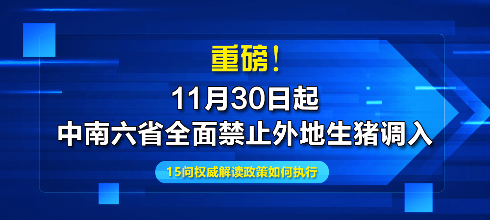 重磅！11月30日起中南六省全面禁止外地生猪调入，15问权威解读政策如何执行