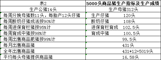 5000头商品猪生产指标及生产成绩