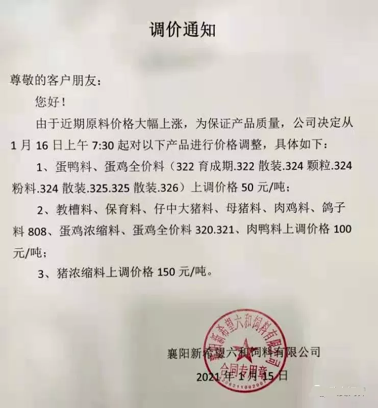 调价通知