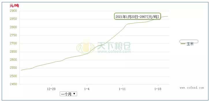 1月20日玉米均价2867元/吨。