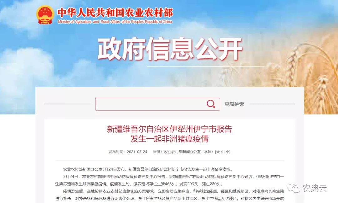 3月5起！新疆一中型猪场发生非洲猪瘟疫情，死亡280头！各地官方动手查处违调仔猪问题