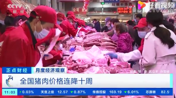 农业农村部：全国猪肉价格连降十周，同比下降23.7%