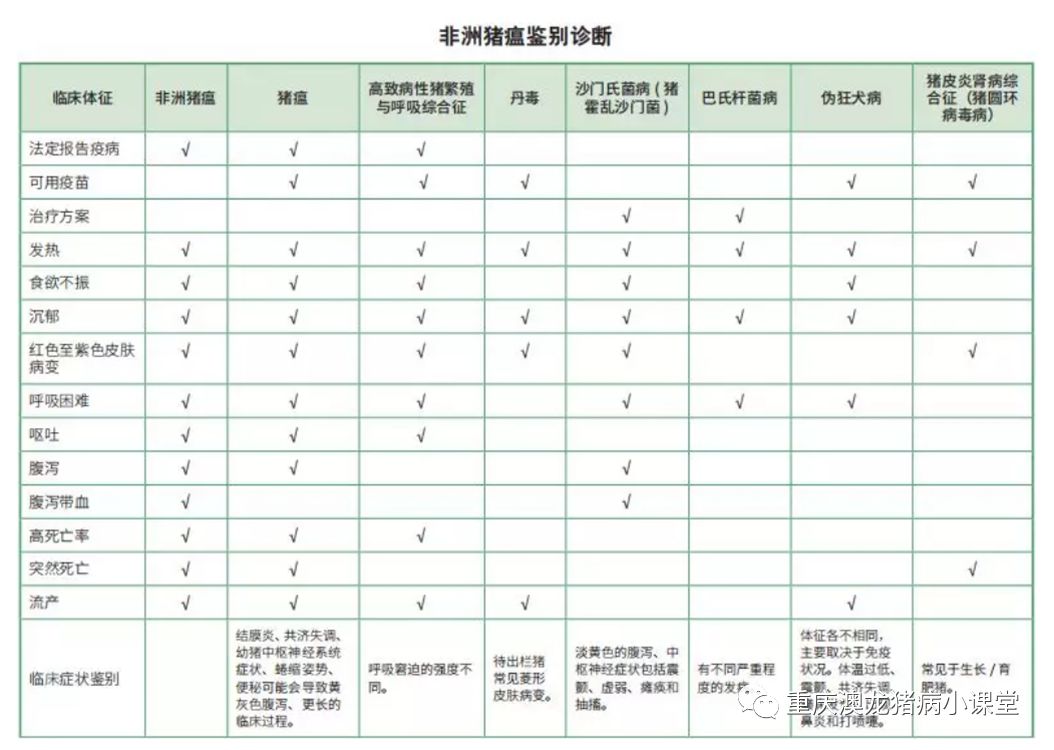 ASF与几种猪病的鉴别诊断图表