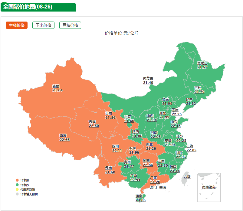 8月26日全国猪价地图