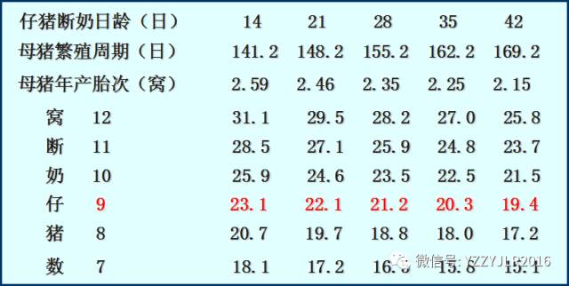 仔猪断奶日龄与母猪年提供断奶仔猪数