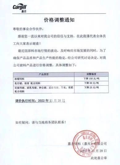 降价通知