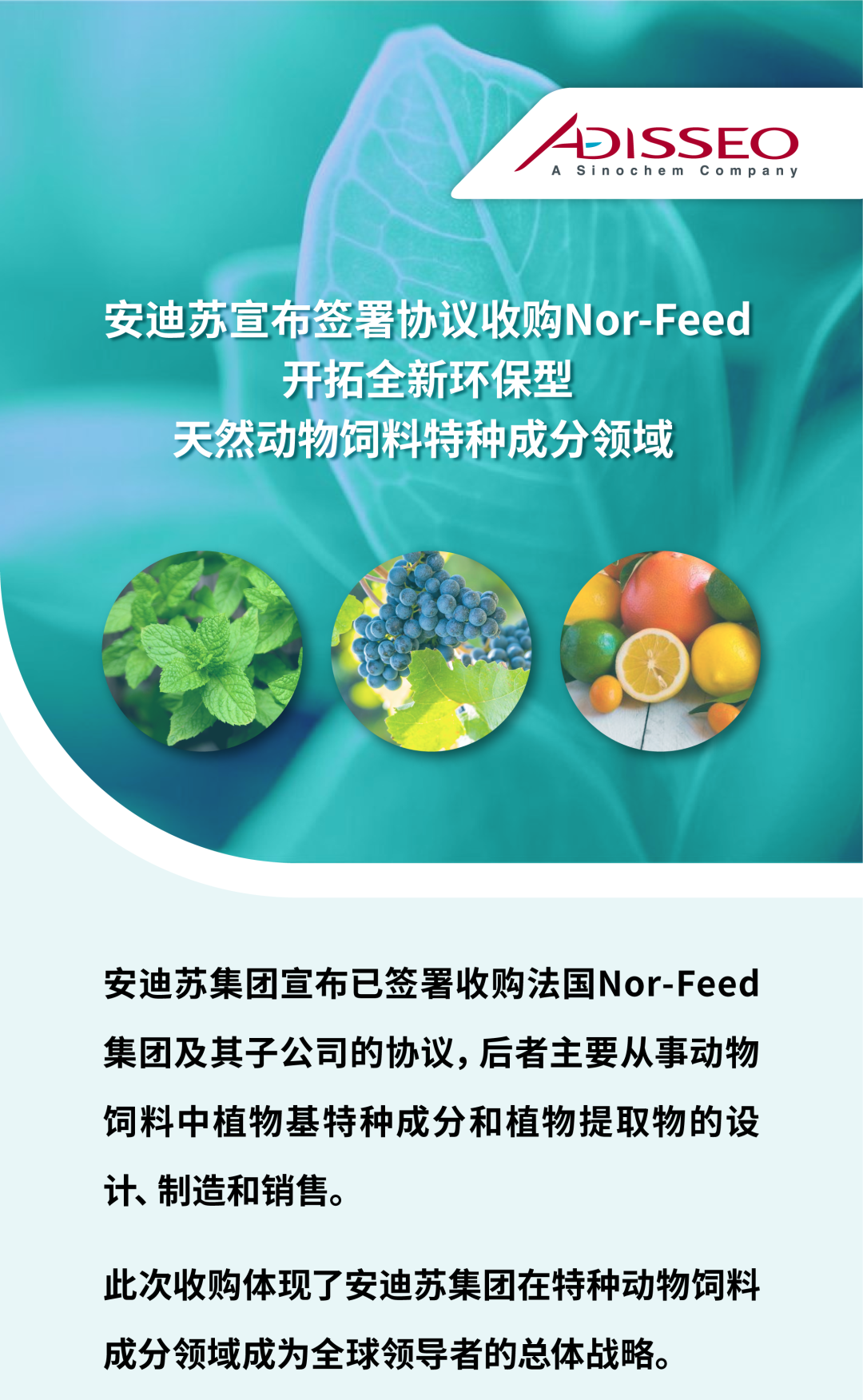 安迪苏宣布签署协议收购Nor-Feed