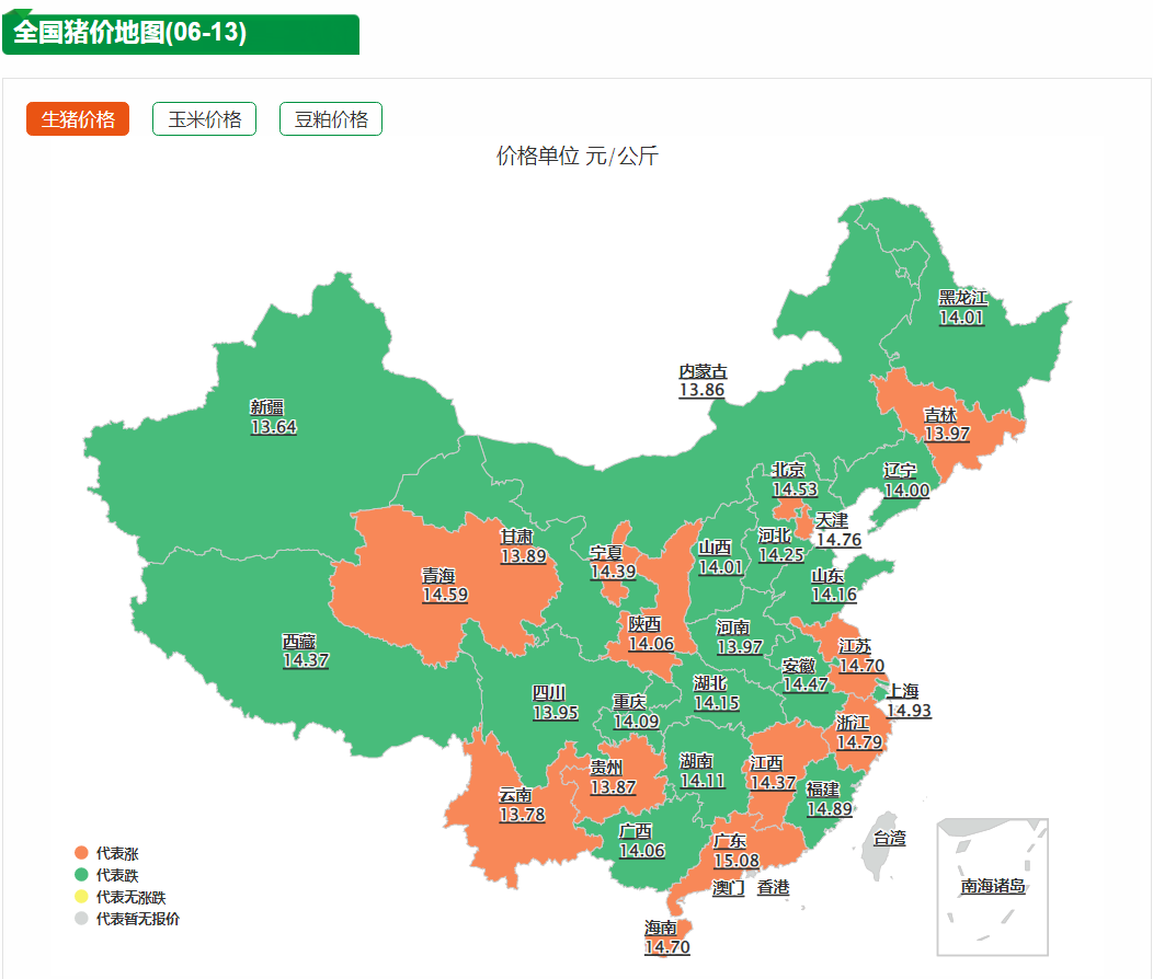 全国猪价地图