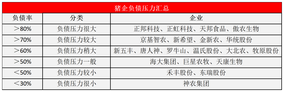 猪企负债汇总