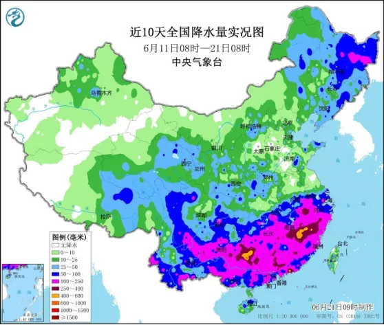 近10天全国降水实况图