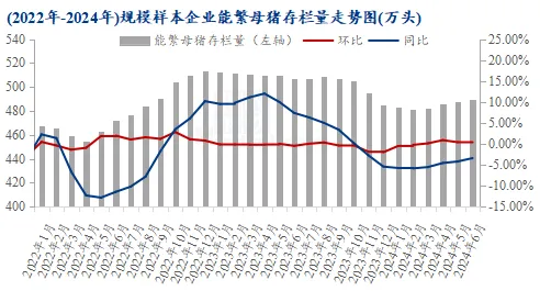 2022年-2024年规模样本企业能繁母猪存栏量走势图