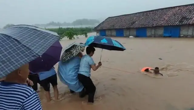 湖南岳阳一男子被洪水困在养猪场