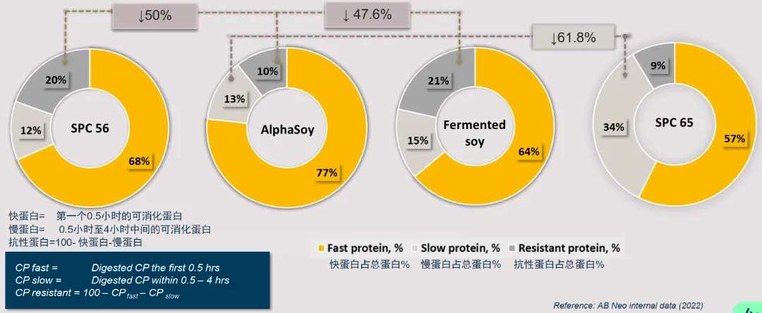 不同大豆蛋白中快蛋白、慢蛋白、抗性蛋白占比
