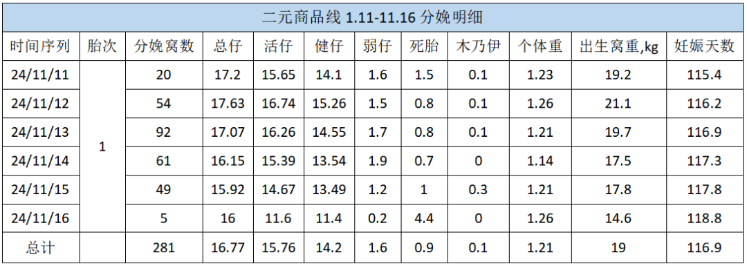 二元商品猪分娩明细