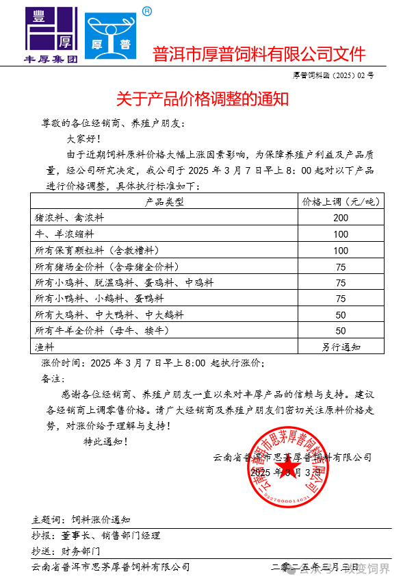 涨价通知