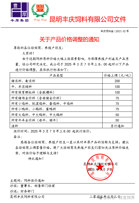 涨价通知