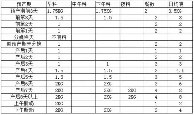 产房母猪饲喂表 