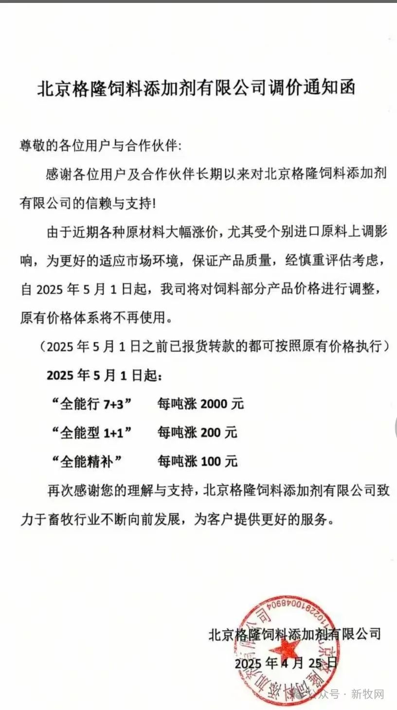 饲料调价通知