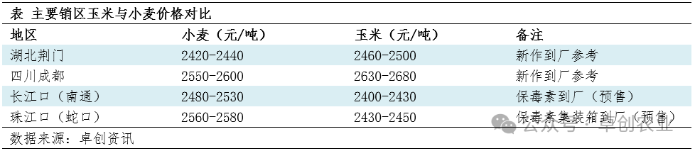玉米、小麦价格对比