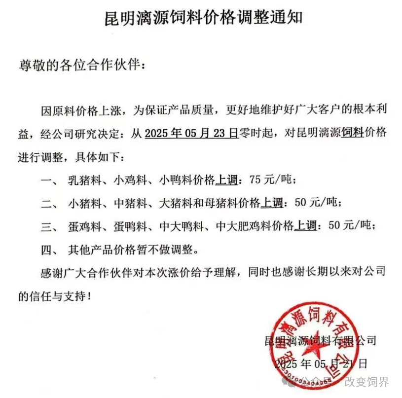 又涨了！最高涨100元/吨！新希望、安佑、傲农、漓源、铁骑力士等多家饲企宣布涨价...