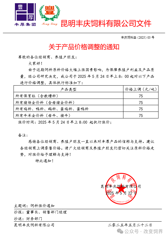 又涨了！最高涨100元/吨！新希望、安佑、傲农、漓源、铁骑力士等多家饲企宣布涨价...