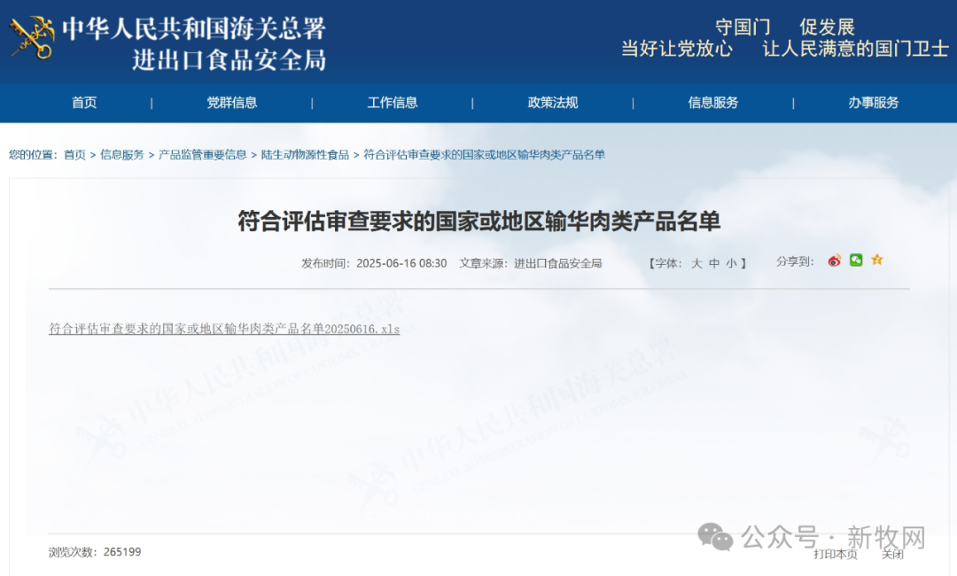 符合评估审查要求的国家或地区输华肉类产品名单
