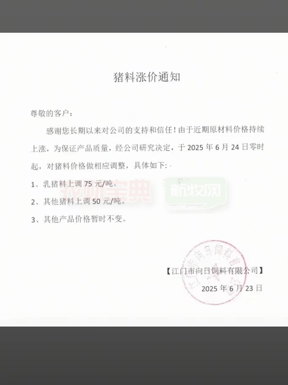 饲料调价通知