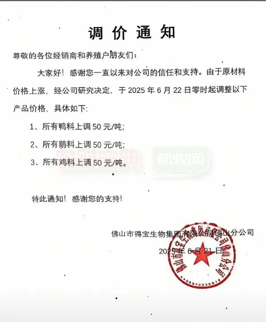 饲料调价通知