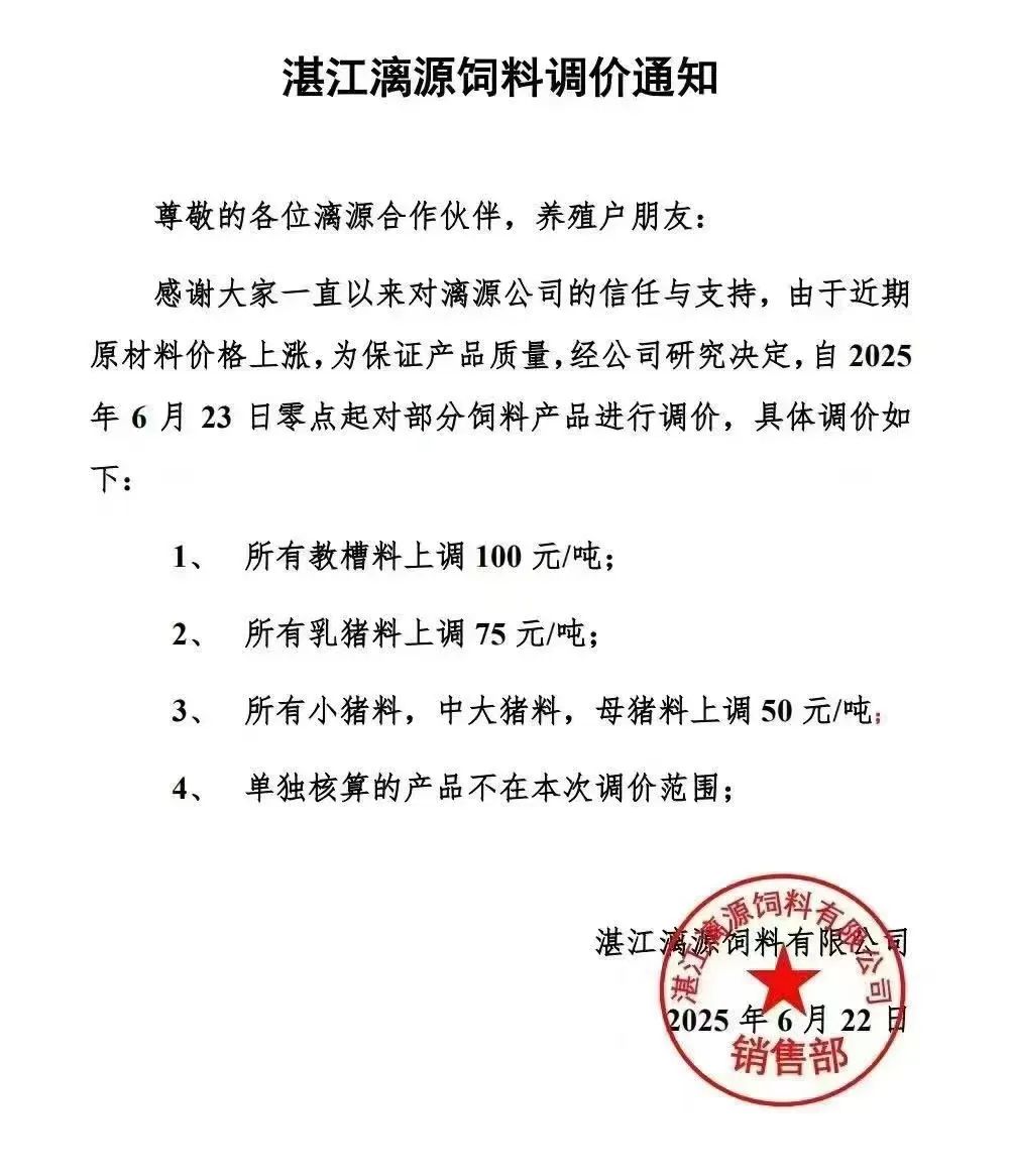 饲料调价通知