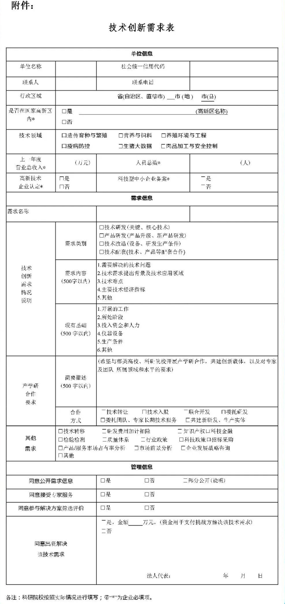 技术创新需求表