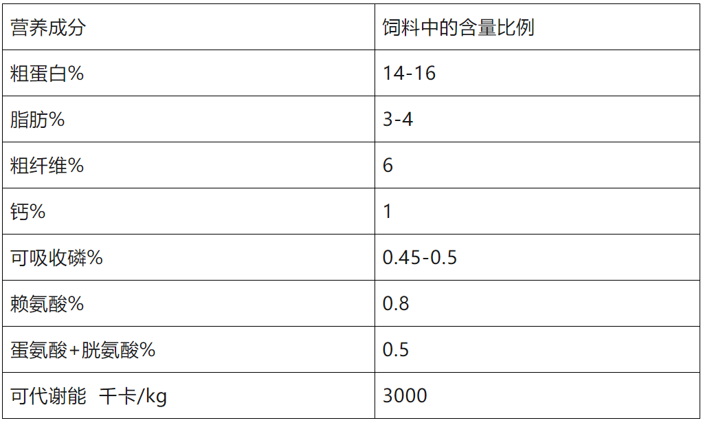 后备猪建议营养成分表